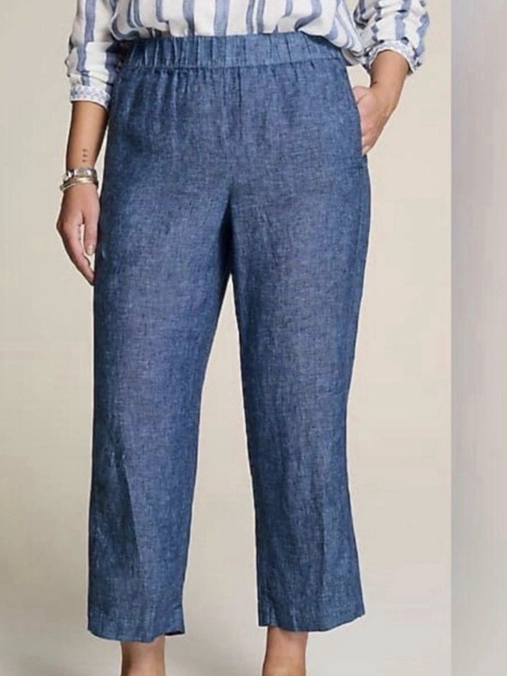 Pure Jill Indigo 100% Cotton Lightweight Elastic Waist Ankle Summer Pant, Sz M